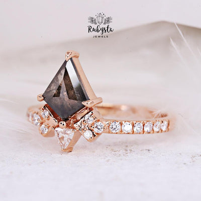 Salt and Pepper Diamond Ring | Engagement Ring | Kite Diamond Ring | Wedding Ring - Rubysta