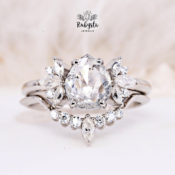 Pear Diamond Ring | Salt and pepper Ring | Pear Salt and pepper Ring | Moissanite Diamond - Rubysta