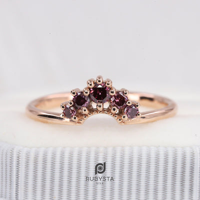 Minimalist Five Stone Diamond Ring | Round Shape Diamond Ring | Fancy Purple Diamond Ring - Rubysta