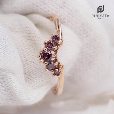 Minimalist Five Stone Diamond Ring | Round Shape Diamond Ring | Fancy Purple Diamond Ring - Rubysta