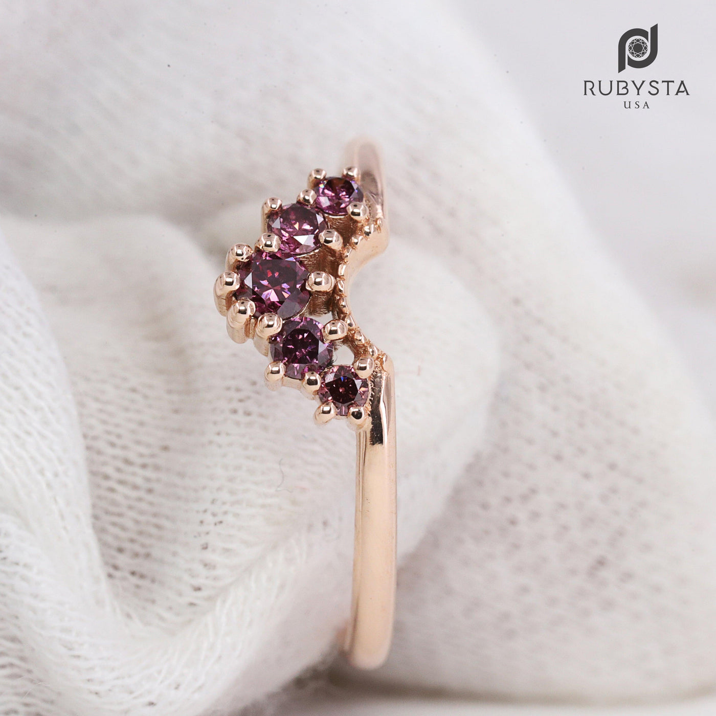 Minimalist Five Stone Diamond Ring | Round Shape Diamond Ring | Fancy Purple Diamond Ring - Rubysta