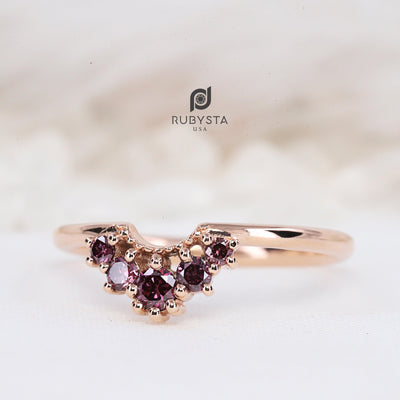 Minimalist Five Stone Diamond Ring | Round Shape Diamond Ring | Fancy Purple Diamond Ring - Rubysta