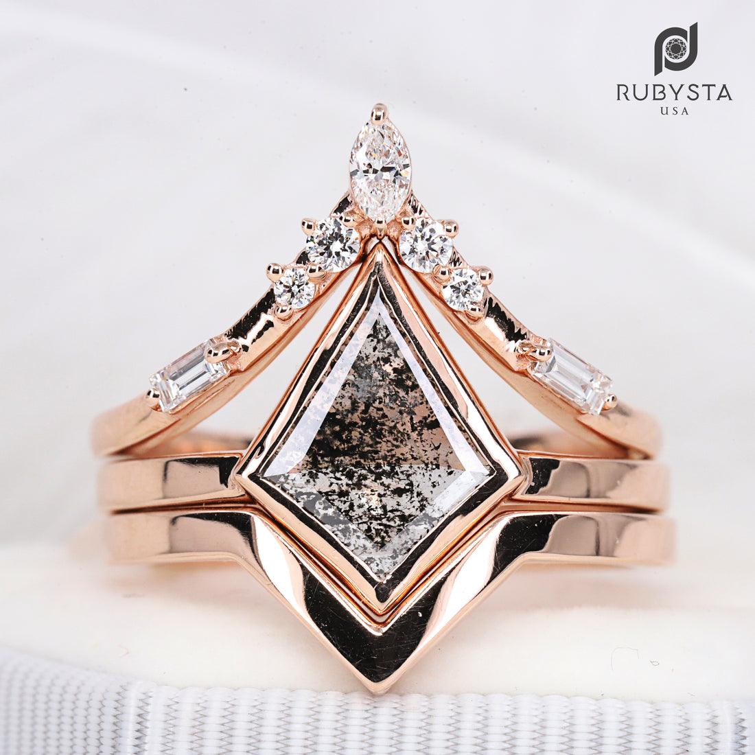 Salt and Pepper Diamond Ring | Kite Engagement Ring | Wedding Ring - Rubysta