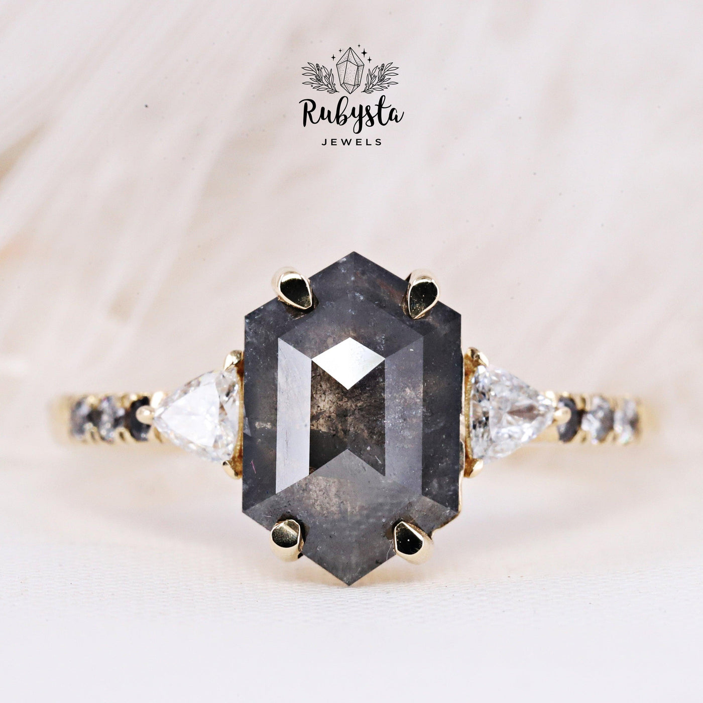 Salt and pepper hexagon diamond ring - Rubysta