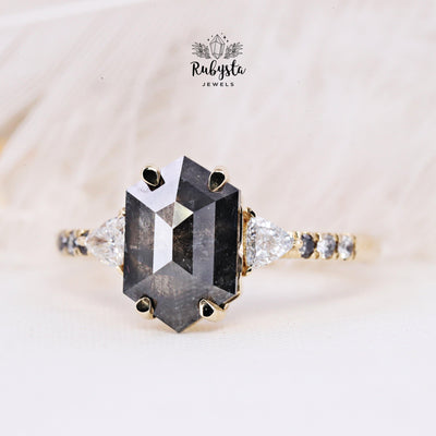 Salt and pepper hexagon diamond ring