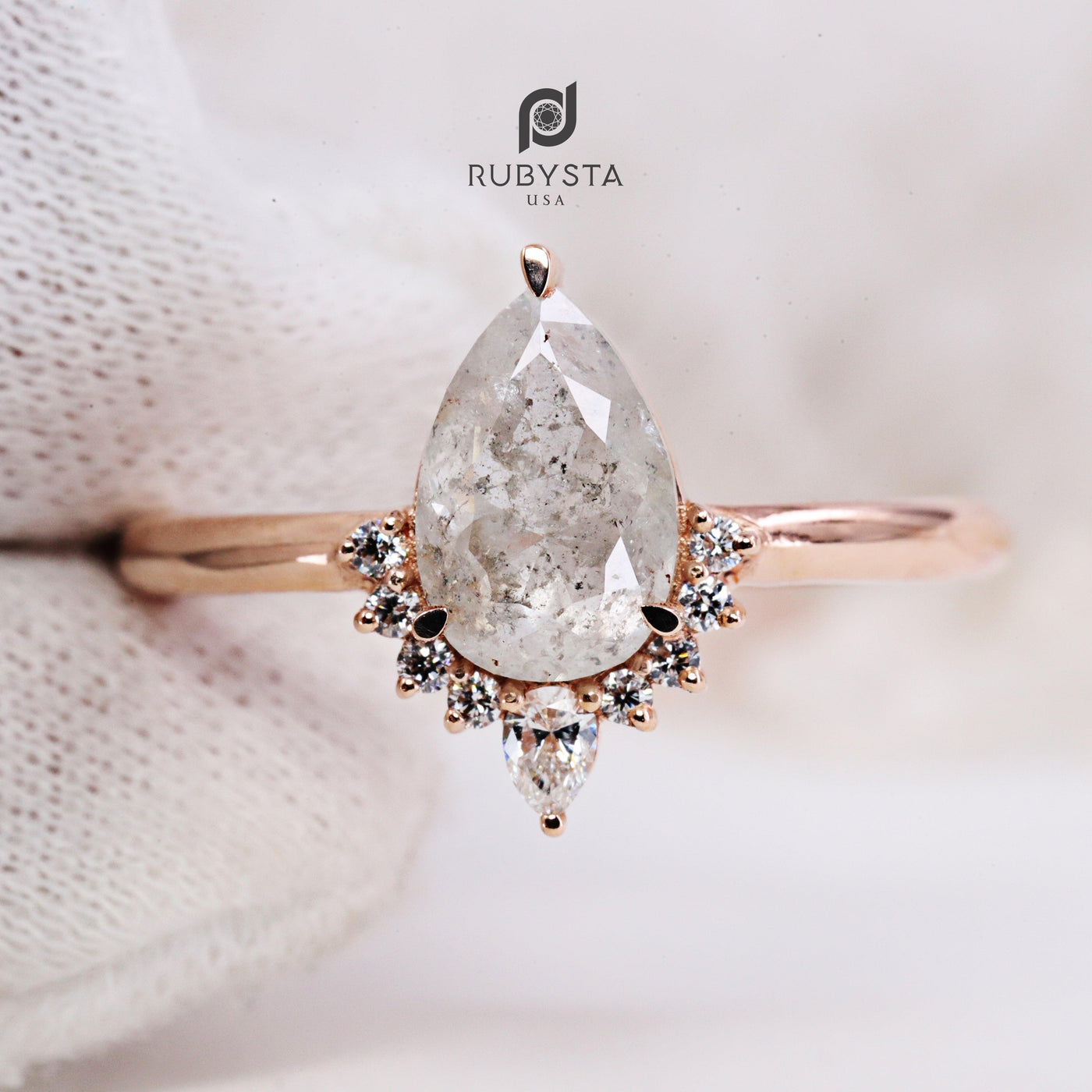 Pear Diamond Ring | Salt and pepper Ring | Pear Salt and pepper Ring | Wedding Ring - Rubysta