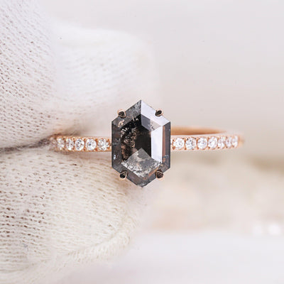 Salt and Pepper Hexagon Diamond ring - Rubysta