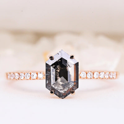 Salt and Pepper Hexagon Diamond ring - Rubysta