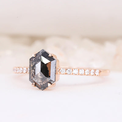 Salt and Pepper Hexagon Diamond ring