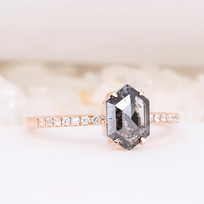 Salt and Pepper Hexagon Diamond ring - Rubysta