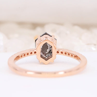 Salt and Pepper Hexagon Diamond ring