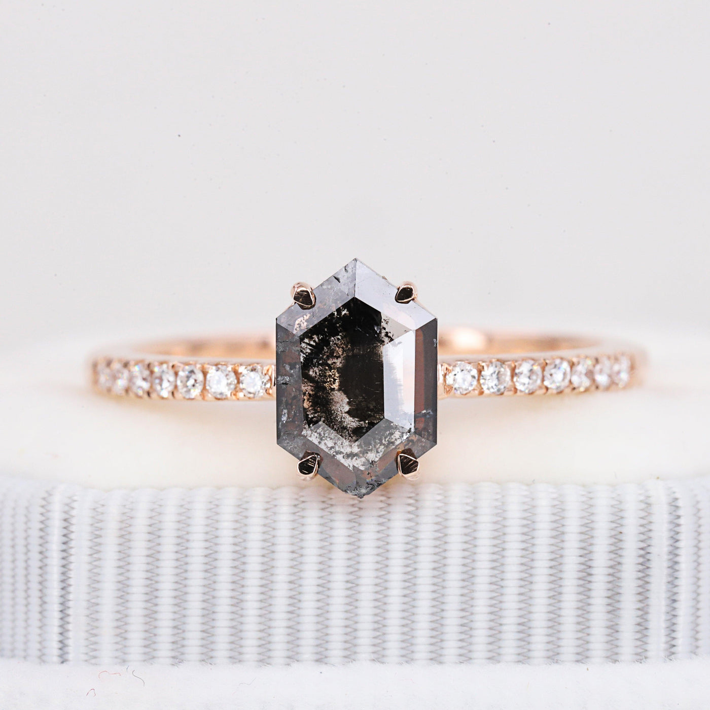 Salt and Pepper Hexagon Diamond ring - Rubysta