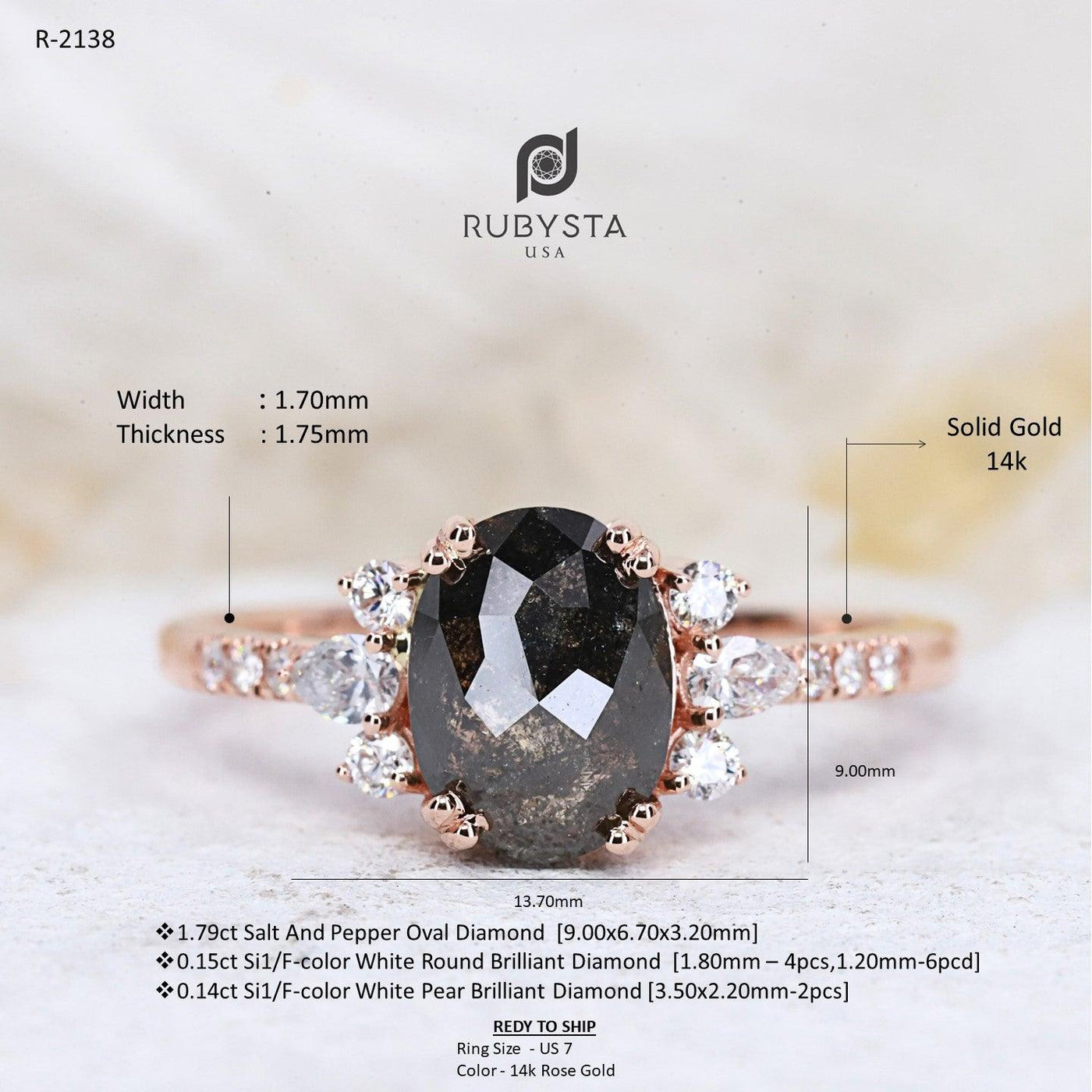 Salt and Pepper diamond Ring | Oval Diamond Ring | Engagement Ring | Wedding Ring - Rubysta