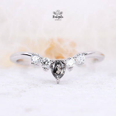 Salt and Pepper pear Diamond ring | Pear Stackable Ring | Stacking pear diamond band - Rubysta
