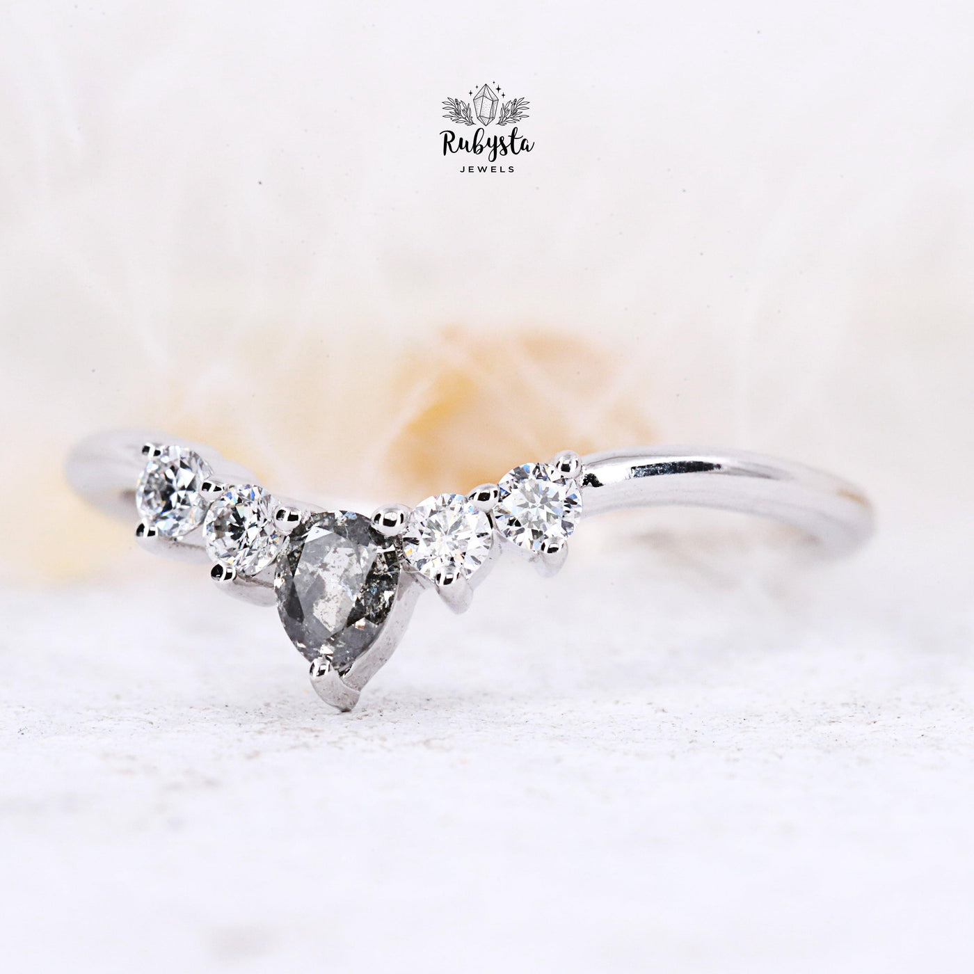 Salt and Pepper pear Diamond ring | Pear Stackable Ring | Stacking pear diamond band