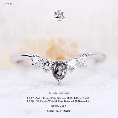 Salt and Pepper pear Diamond ring | Pear Stackable Ring | Stacking pear diamond band - Rubysta