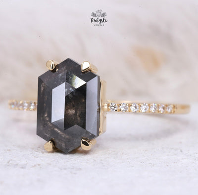 Salt and pepper hexagon diamond ring