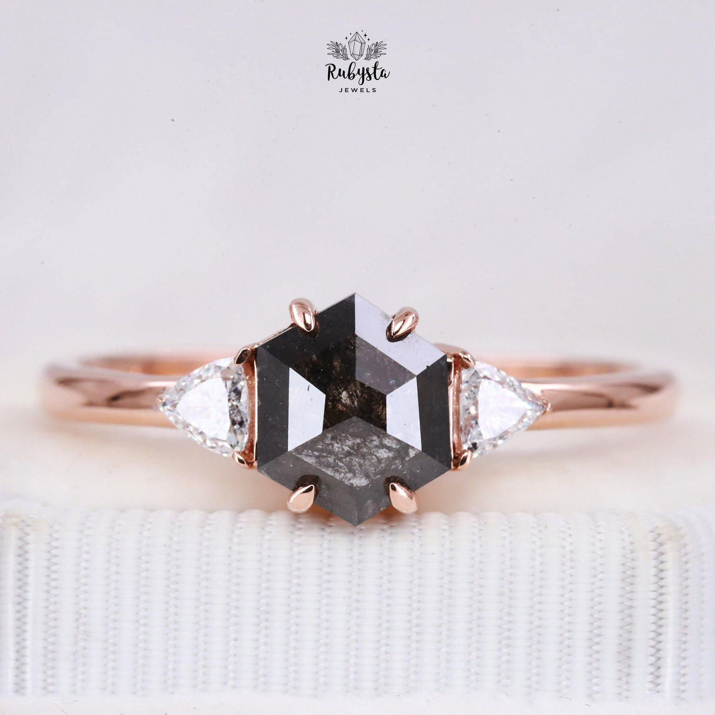 salt and pepper Hexagon diamond ring - Rubysta