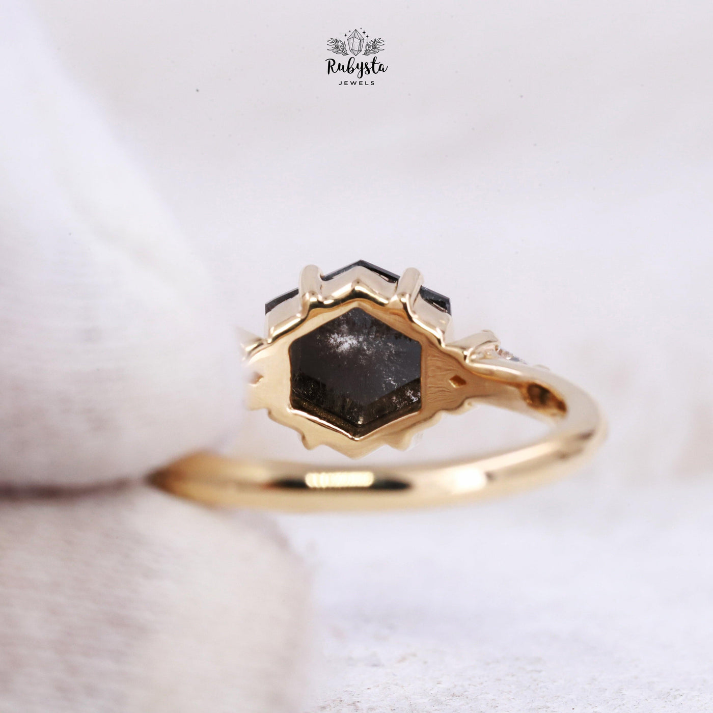 salt and pepper Hexagon diamond ring - Rubysta