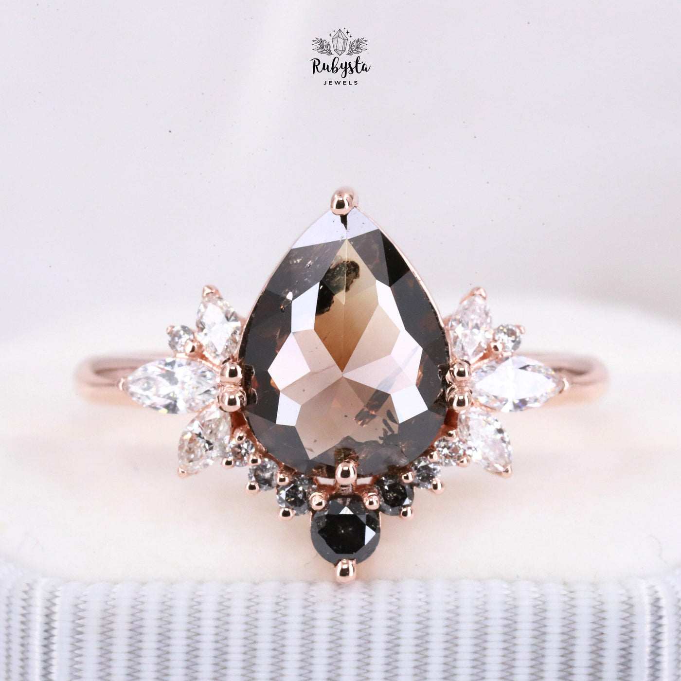 Pear Diamond Ring | Salt and pepper Ring | Pear Salt and pepper Ring | Fade Setting - Rubysta