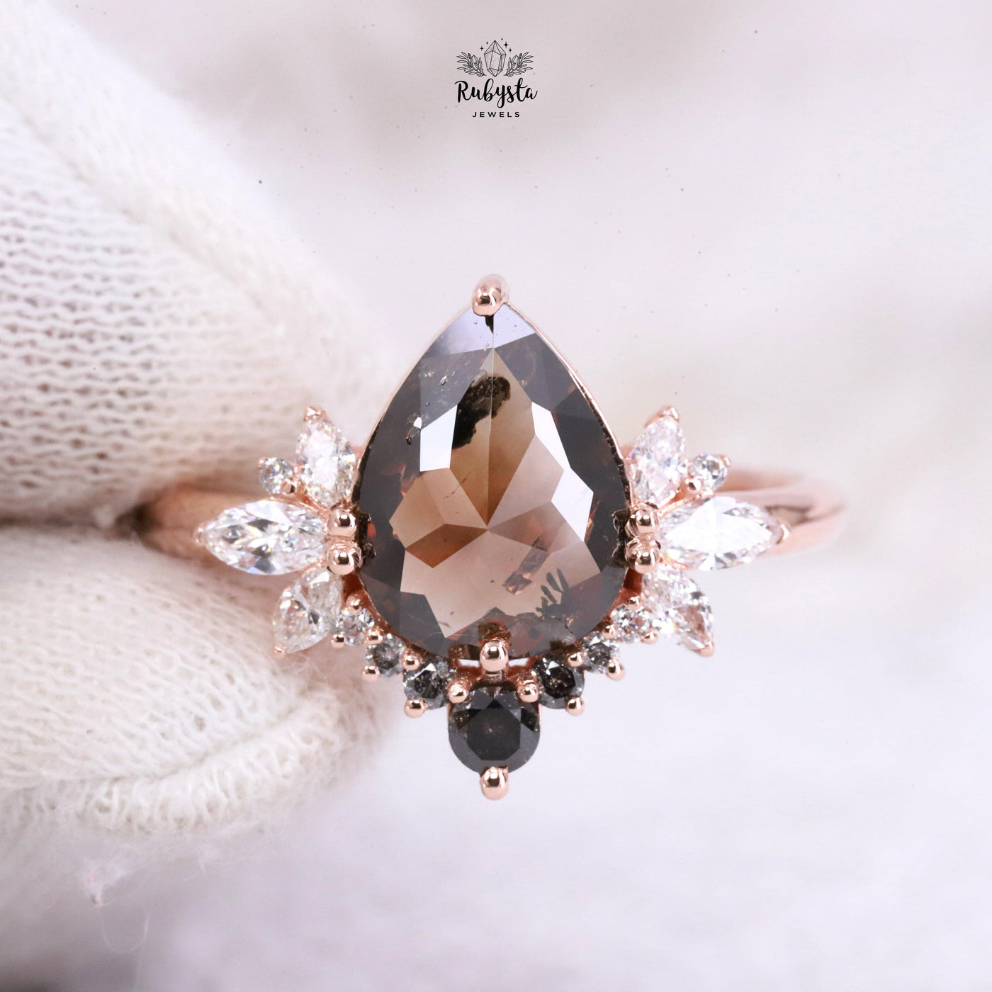 Pear Diamond Ring | Salt and pepper Ring | Pear Salt and pepper Ring | Fade Setting - Rubysta
