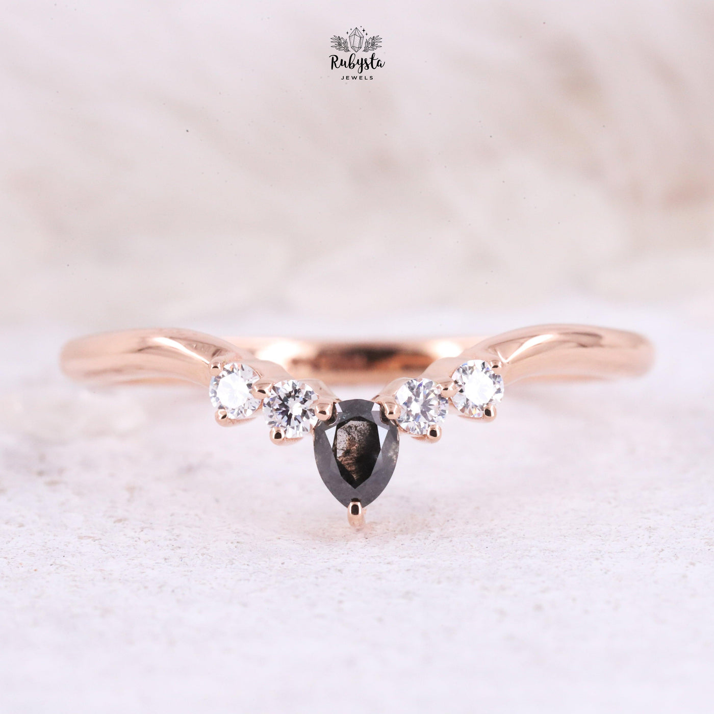 Salt And Pepper Pear Diamond With Clear diamond wedding band - Rubysta