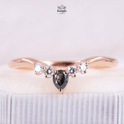 Salt And Pepper Pear Diamond With Clear diamond wedding band - Rubysta