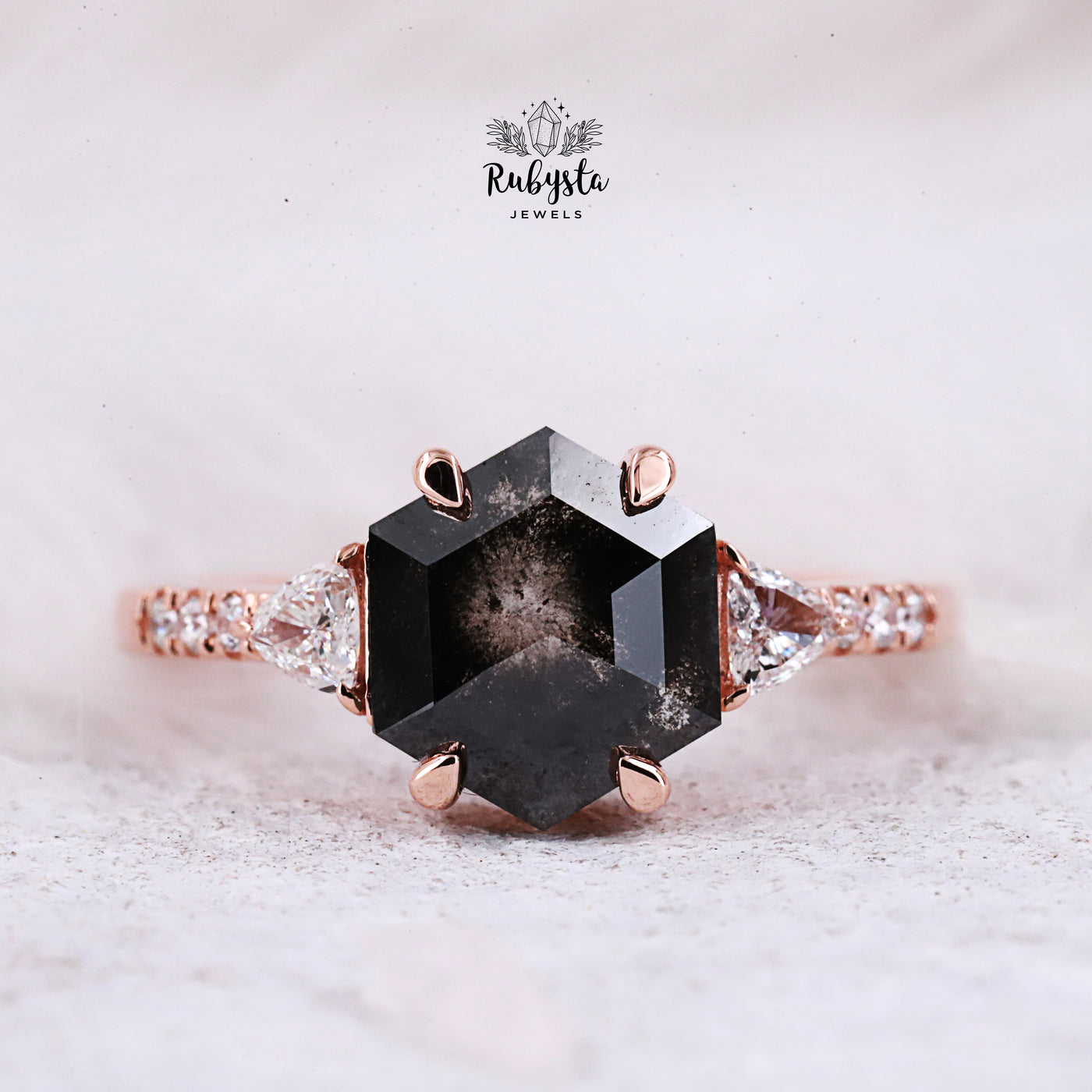 Salt and pepper diamond ring | Hexagon Salt and Pepper Diamond Engagement Ring