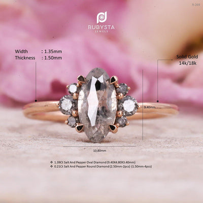 Salt and Pepper Diamond Ring| Engagement Ring| Marquise Diamond Ring - Rubysta