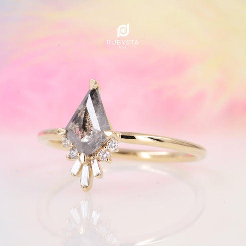 Salt and Pepper kite diamond Ring | Engagement Ring | kite diamond ring