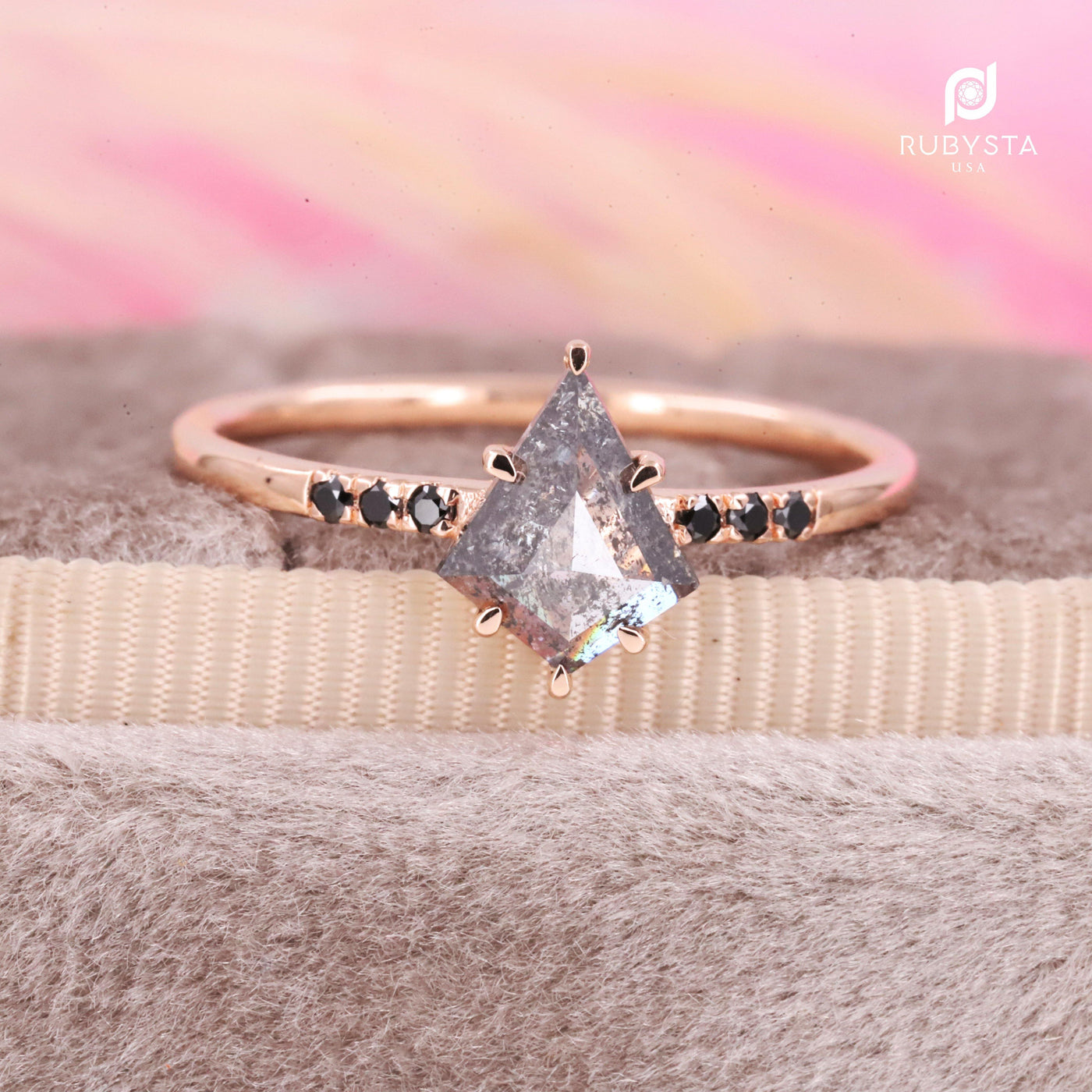 Salt and Pepper diamond Ring | kite Engagement Ring | kite diamond ring - Rubysta