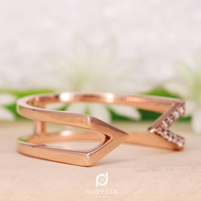Triangle Ring | Solid Gold Ring | V Ring-Gold | V shape ring - Rubysta
