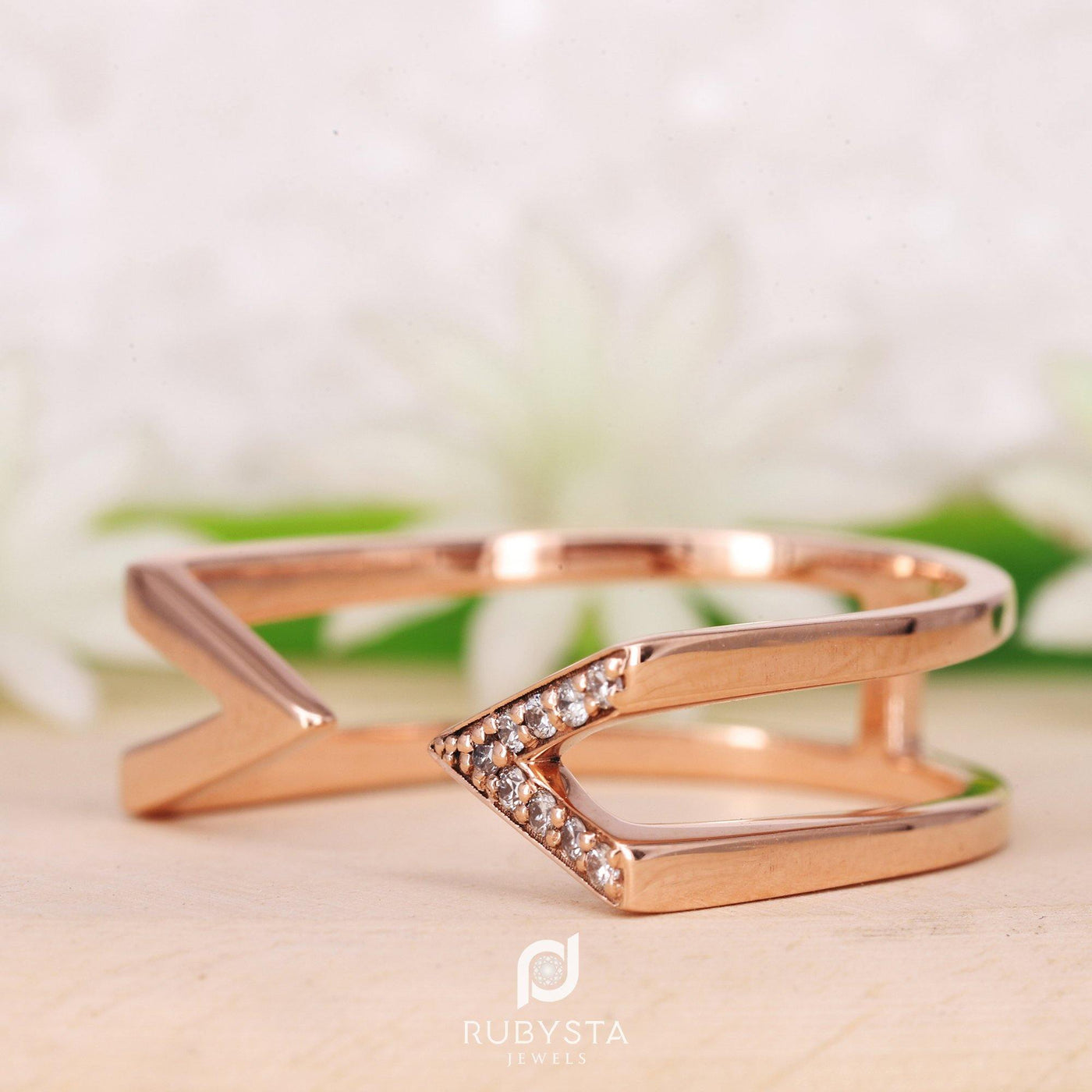 Triangle Ring | Solid Gold Ring | V Ring-Gold | V shape ring - Rubysta