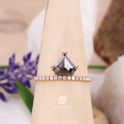 Geometric Salt and Pepper Diamond Engagement Ring | Diamond Ring - Rubysta