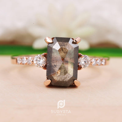 Salt and Pepper Emerald Natural Diamond Ring | Engagement ring | Wedding ring - Rubysta