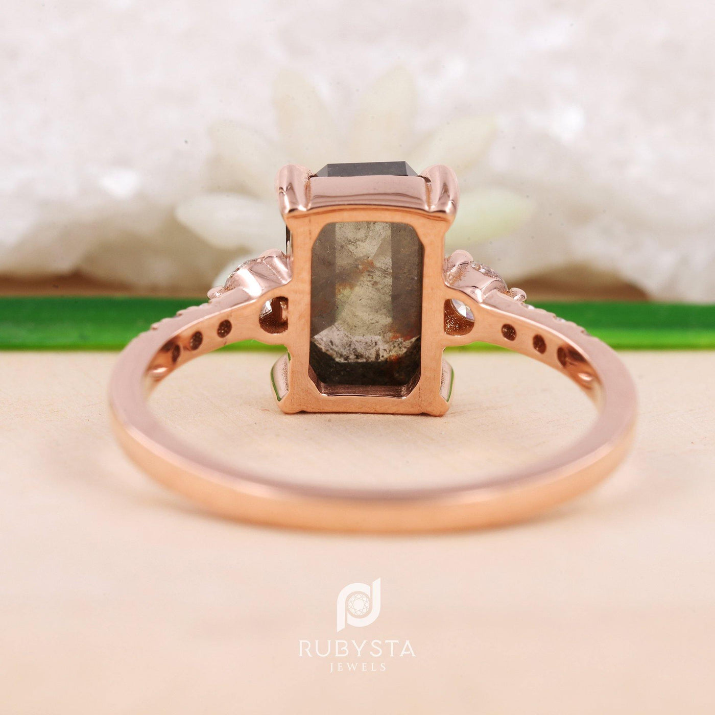 Salt and Pepper Emerald Natural Diamond Ring | Engagement ring | Wedding ring - Rubysta