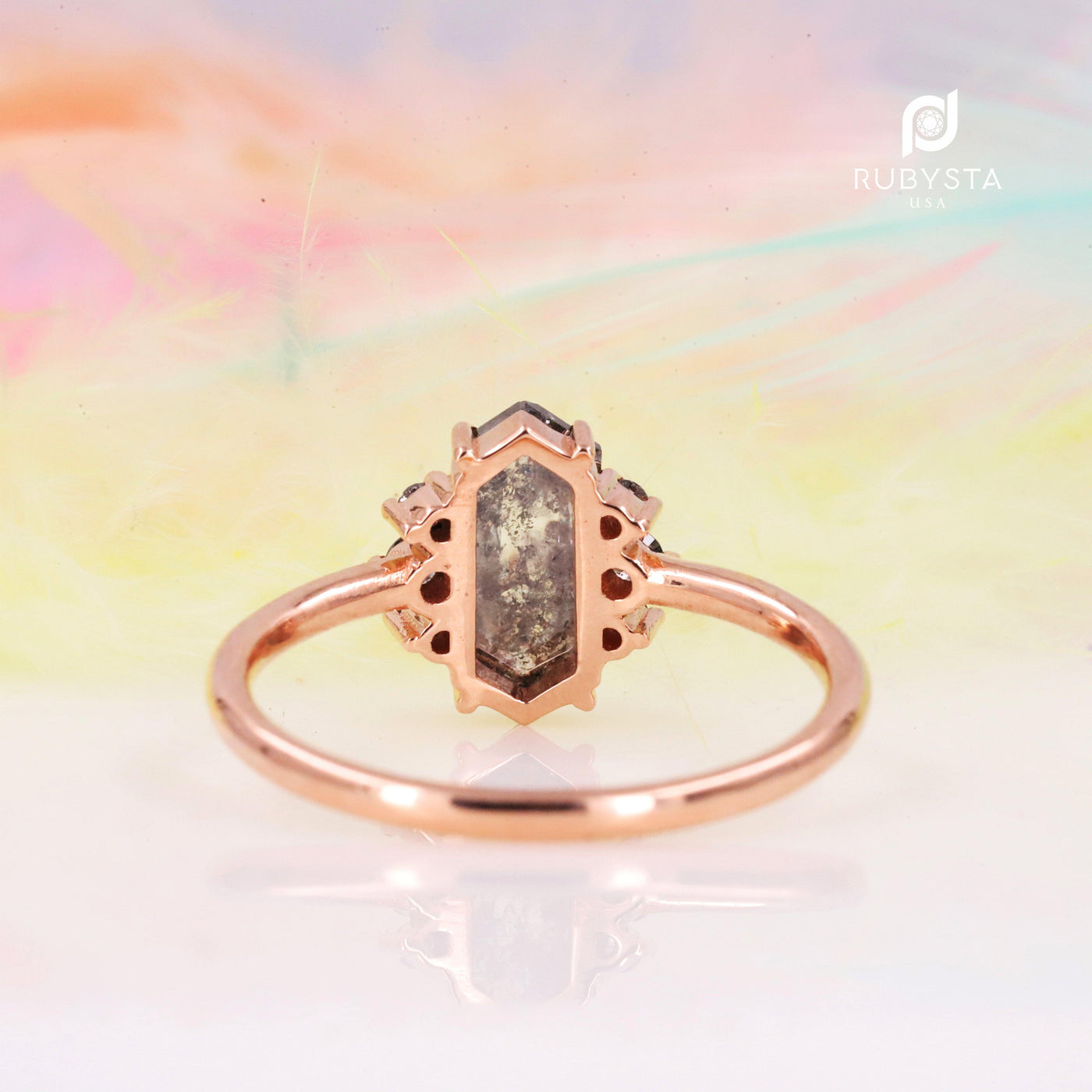 Salt and Pepper diamond Ring | Hexagon Diamond Ring - Rubysta