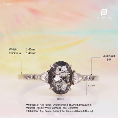 Salt and Pepper oval diamond Ring | Salt and pepper Ring - Rubysta