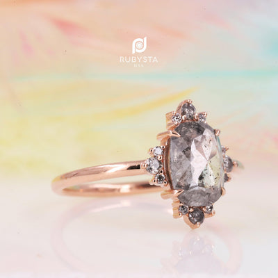 14k Salt and Pepper diamond Ring | Oval Diamond Ring - Rubysta