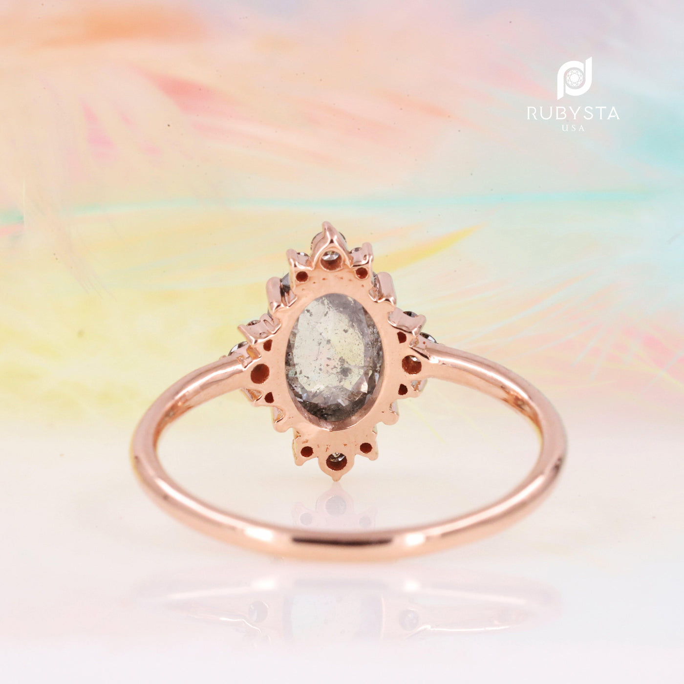14k Salt and Pepper diamond Ring | Oval Diamond Ring - Rubysta