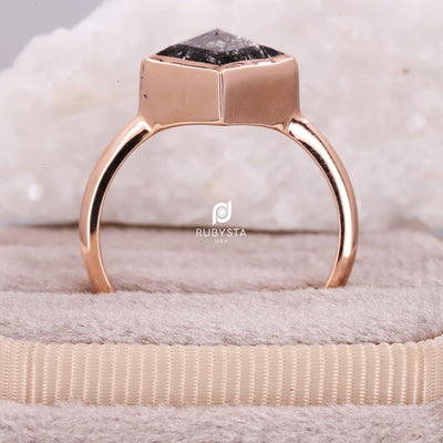 Kite Black Rutilated Quartz Ring | Kite Engagement Ring | Proposal Ring - Rubysta