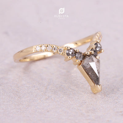 Salt and Pepper Kite Diamond ring | Kite Stackable Ring | Stacking Kite diamond wedding band | wedding stack ring - Rubysta