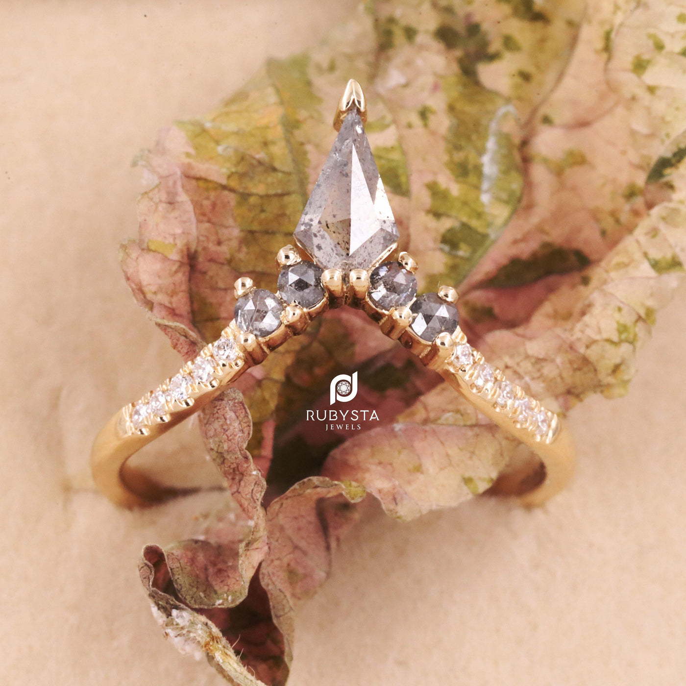 Salt and Pepper Kite Diamond ring | Kite Stackable Ring | Stacking Kite diamond wedding band | wedding stack ring - Rubysta