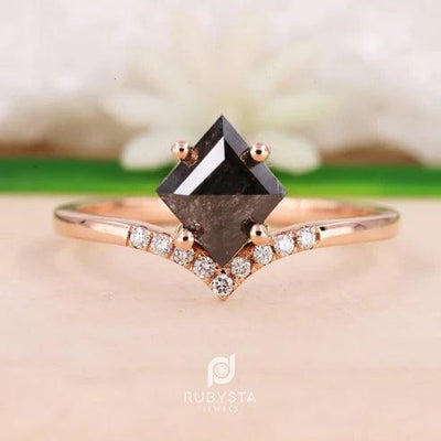 Salt and Pepper Kite Diamond Ring | Kite Diamond Engagement Ring | Unique Salt Pepper Diamond - Rubysta