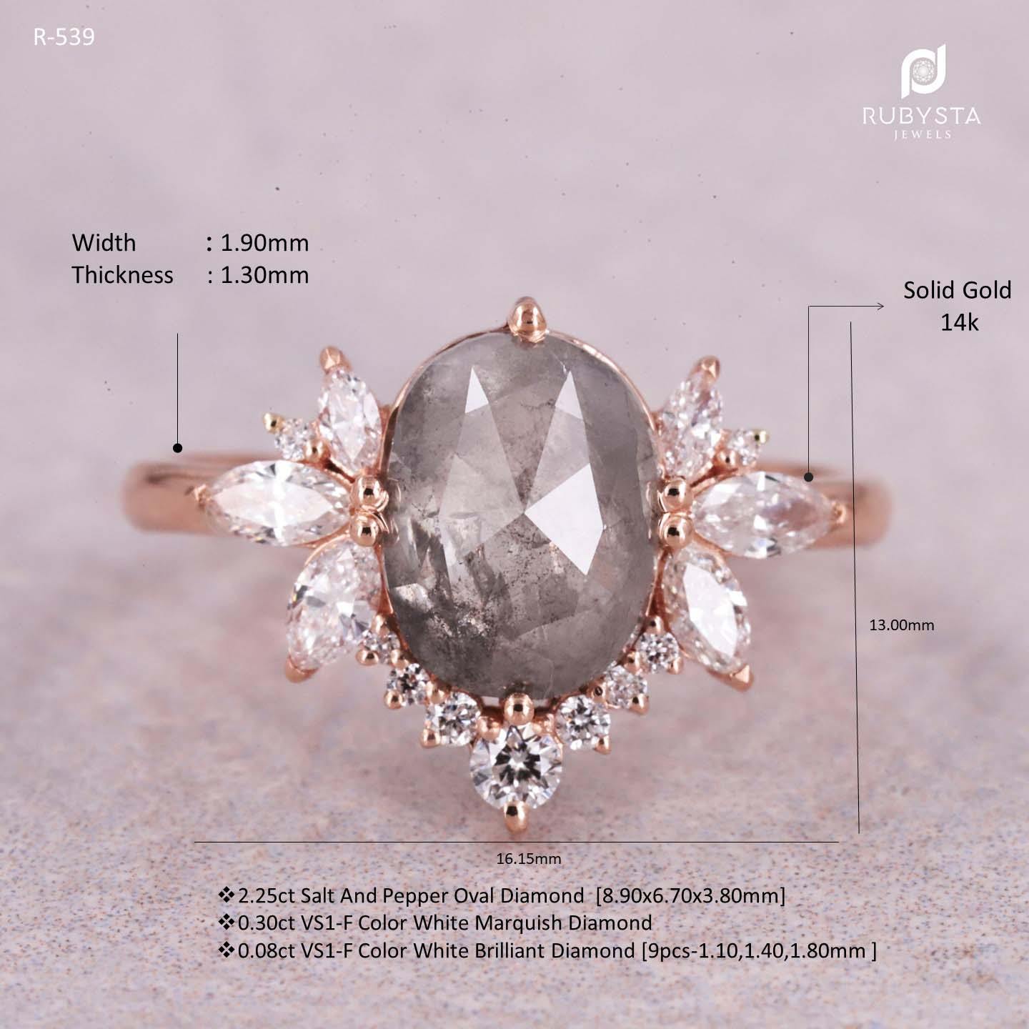 Salt and pepper oval diamond ring on sale
