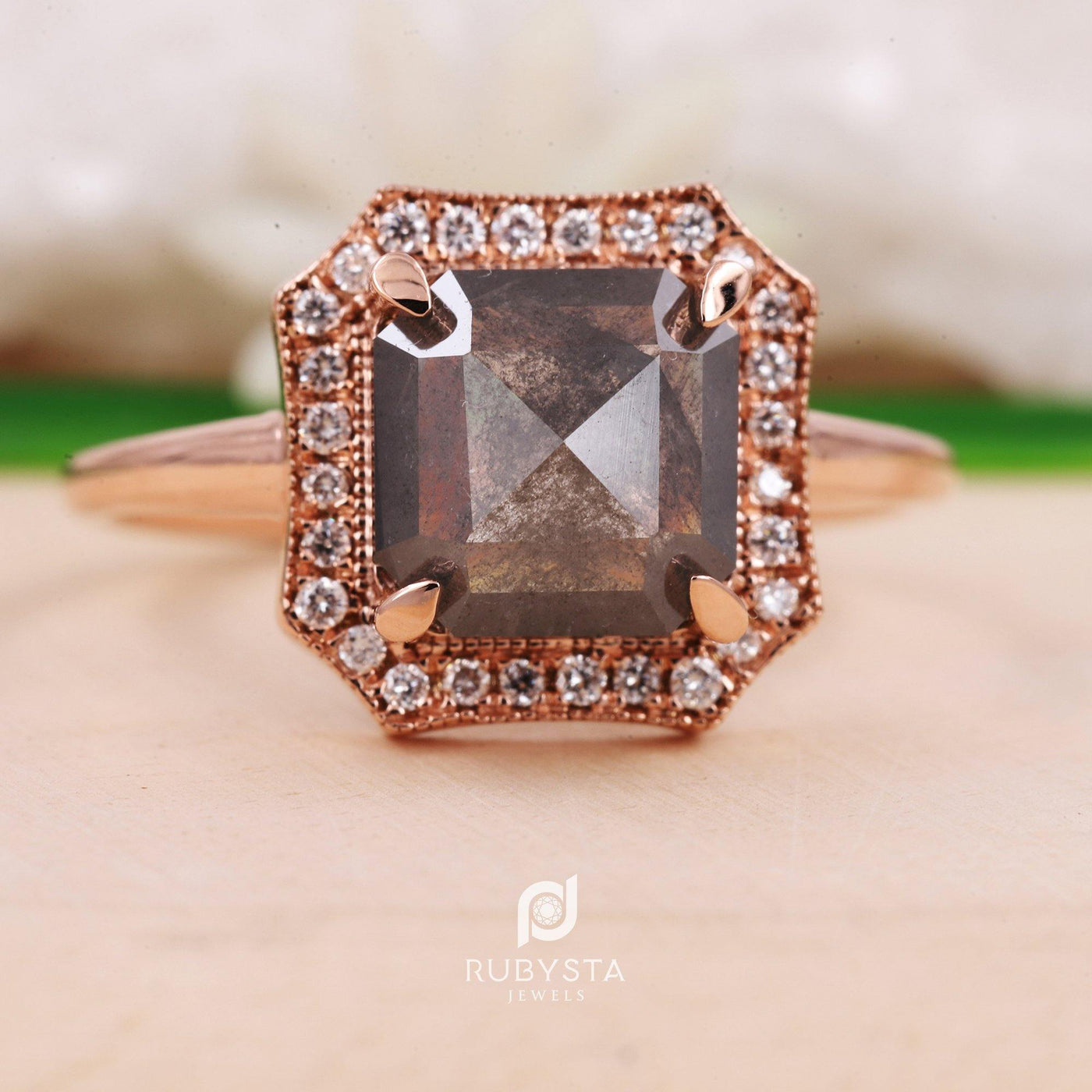 Salt and Pepper Engagement Ring | Emerald Diamond Ring | Wedding Ring | Minimalist Ring - Rubysta