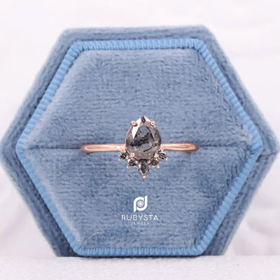 Salt and pepper diamond ring | Pear diamond ring | 14K Rose gold Ring - Rubysta