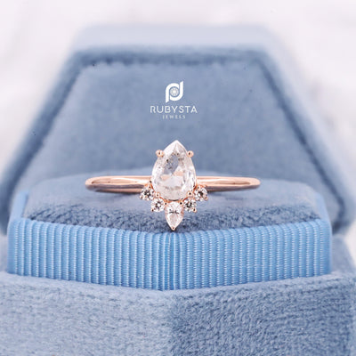 Salt and pepper diamond ring | Pear diamond ring | 14K Solid Rose gold Ring - Rubysta