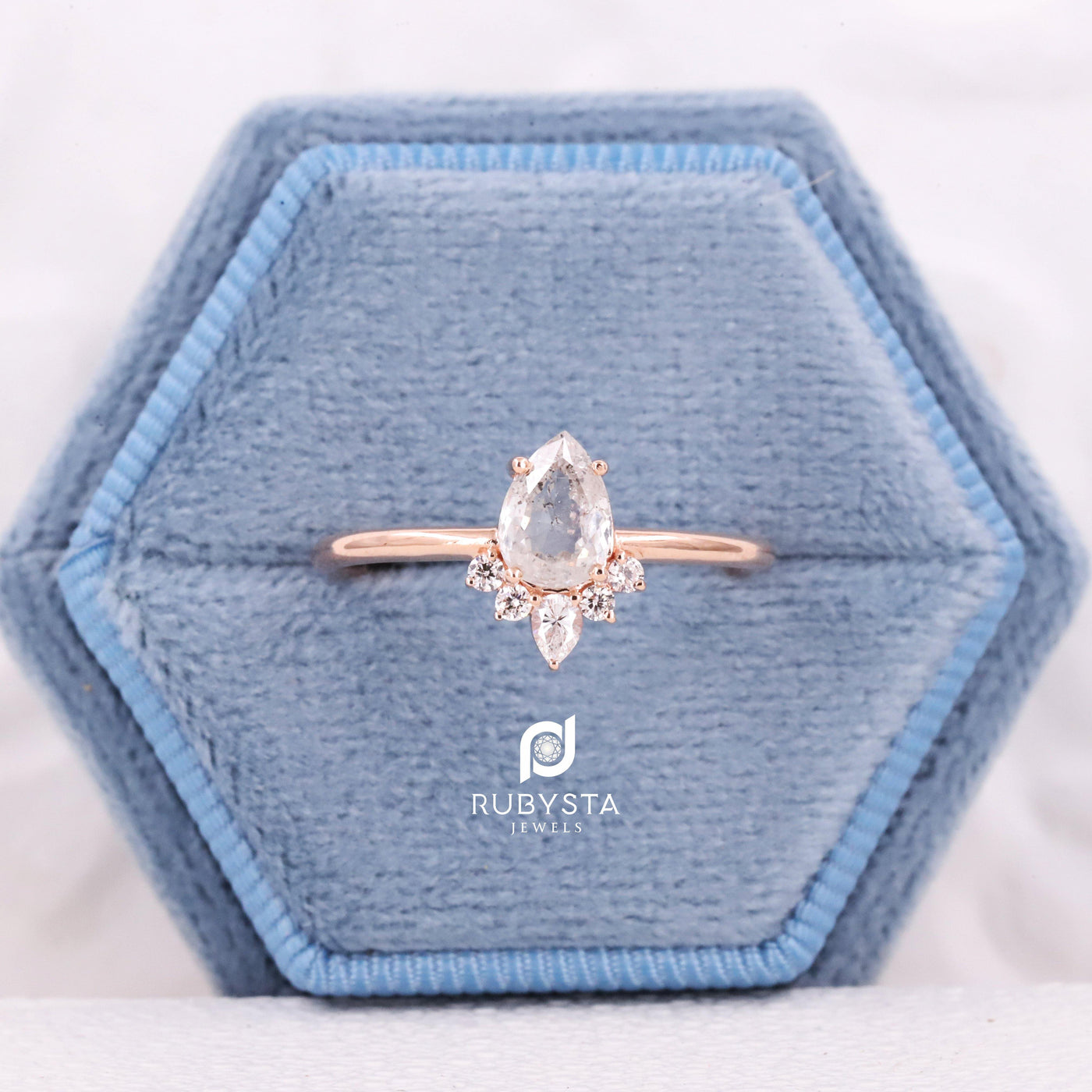 Salt and pepper diamond ring | Pear diamond ring | 14K Solid Rose gold Ring - Rubysta