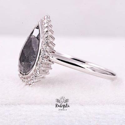 Salt And Pepper Pear Engagement Ring - Rubysta